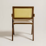 Chiva Rattan & Wood Dining Chair (Chestnut) – Rustic Boho Upholstered Chair with Armrests - Marcel Olsen