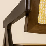 Chiva Rattan & Wood Dining Chair (Chestnut) – Rustic Boho Upholstered Chair with Armrests - Marcel Olsen