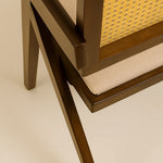 Chiva Rattan & Wood Dining Chair (Chestnut) – Rustic Boho Upholstered Chair with Armrests - Marcel Olsen