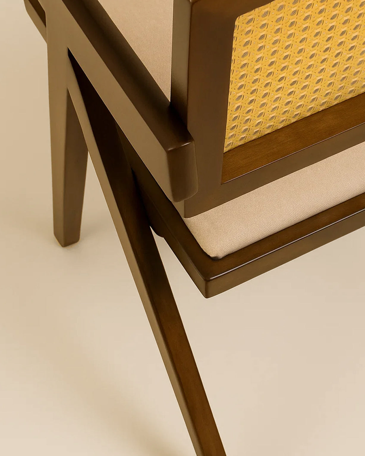 Chiva Rattan & Wood Dining Chair (Chestnut) – Rustic Boho Upholstered Chair with Armrests - Marcel Olsen