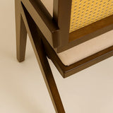 Chiva Rattan & Wood Dining Chair (Chestnut) – Rustic Boho Upholstered Chair with Armrests - Marcel Olsen
