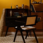 Chiva Rattan & Wood Dining Chair (Ebony) – Rustic Boho Upholstered Chair with Armrests (Outlet) Outlet Products - Marcel Olsen