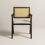 Chiva Rattan & Wood Dining Chair (Ebony) – Rustic Boho Upholstered Chair with Armrests (Outlet) Outlet Products - Marcel Olsen