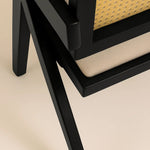 Chiva Rattan & Wood Dining Chair (Ebony) – Rustic Boho Upholstered Chair with Armrests (Outlet) Outlet Products - Marcel Olsen