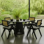 Chiva Rattan & Wood Dining Chair (Ebony) – Rustic Boho Upholstered Chair with Armrests (Outlet) Outlet Products - Marcel Olsen