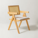 Chiva Rattan & Wood Dining Chair (Natural) – Rustic Boho Upholstered Chair with Armrests - Marcel Olsen