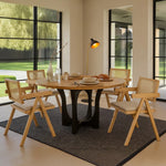 Chiva Rattan & Wood Dining Chair (Natural) – Rustic Boho Upholstered Chair with Armrests - Marcel Olsen