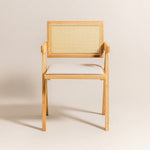 Chiva Rattan & Wood Dining Chair (Natural) – Rustic Boho Upholstered Chair with Armrests - Marcel Olsen