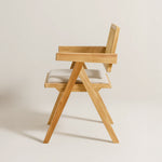Chiva Rattan & Wood Dining Chair (Natural) – Rustic Boho Upholstered Chair with Armrests - Marcel Olsen