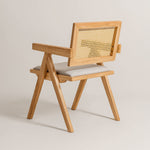 Chiva Rattan & Wood Dining Chair (Natural) – Rustic Boho Upholstered Chair with Armrests - Marcel Olsen