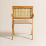 Chiva Rattan & Wood Dining Chair (Natural) – Rustic Boho Upholstered Chair with Armrests - Marcel Olsen