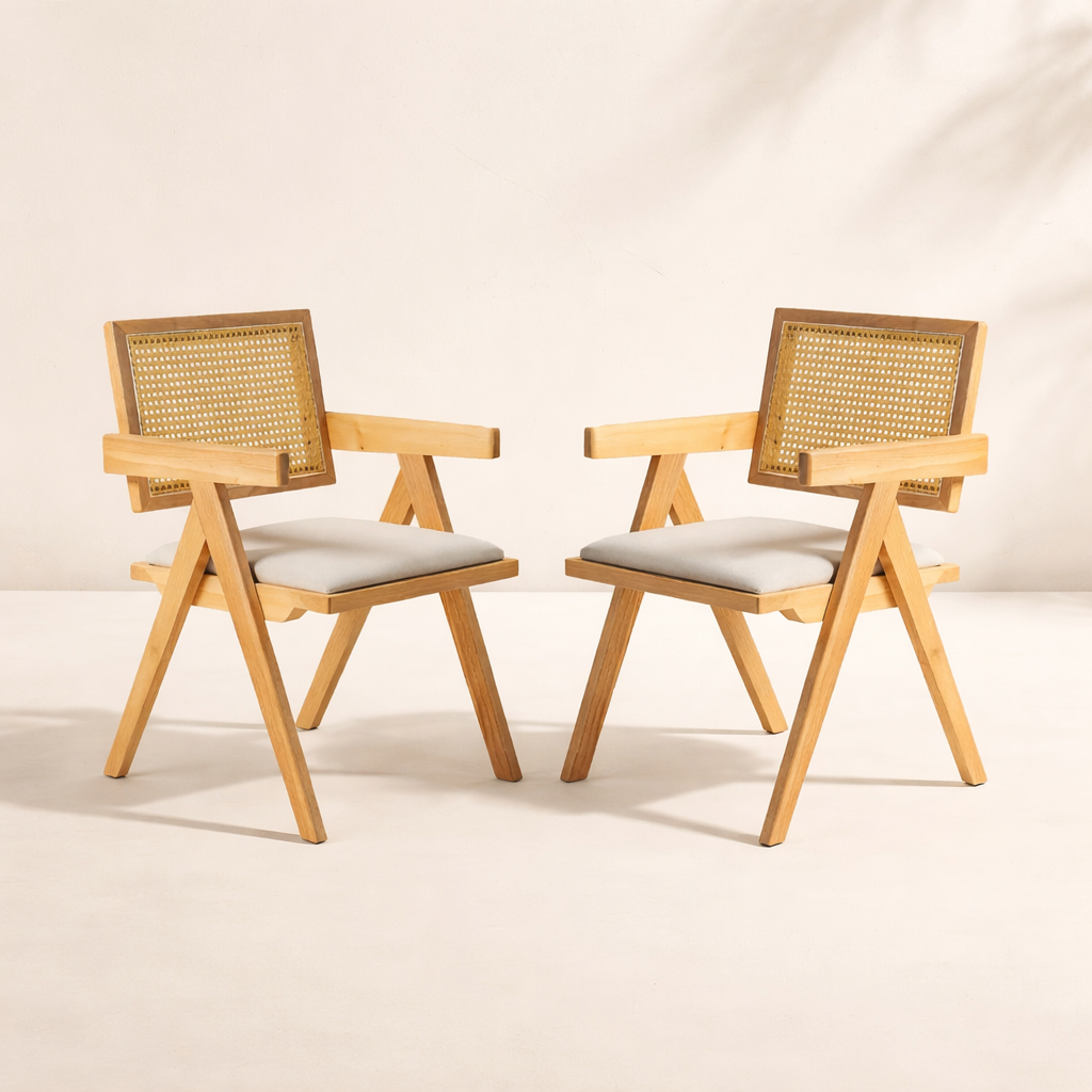 Chiva Rattan & Wood Dining Chair – Set of 2 (Natural) - Outlet - Marcel Olsen