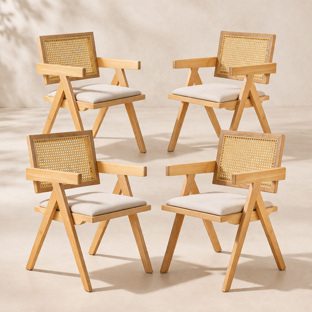 Chiva Rattan & Wood Dining Chair – Set of 4 (Natural) - Outlet - Marcel Olsen