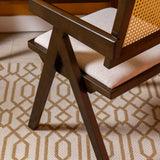 Chiva Rattan & Wood Dining Chair (Chestnut) – Rustic Boho Upholstered Chair with Armrests - (4 Units) (Outlet) - Marcel Olsen