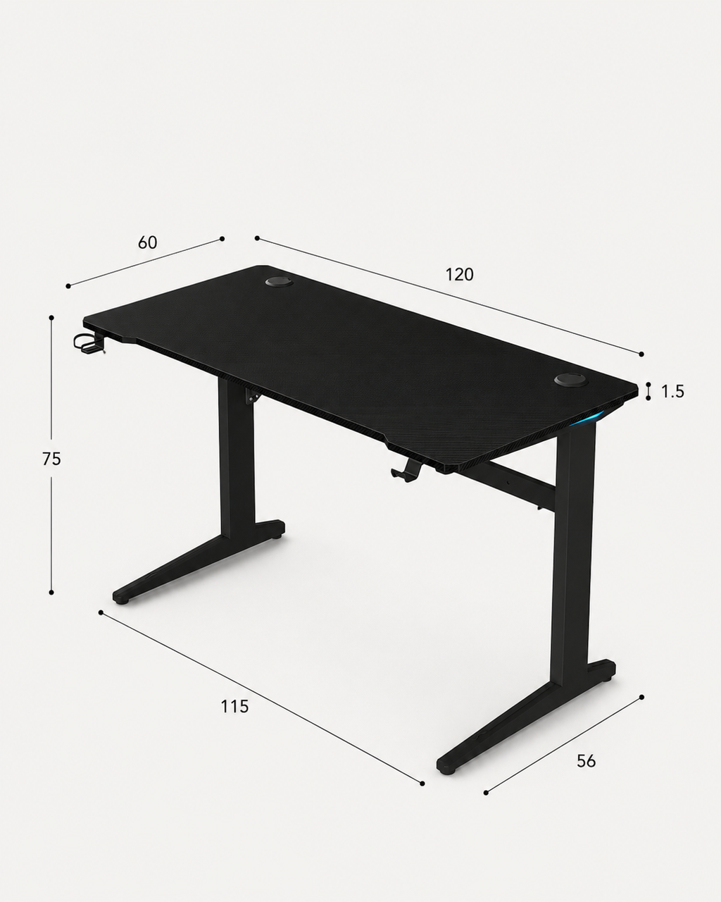 Core 120 Gaming Desk | LEDs, Headphone & Drink Mounts (Carbon Fibre Red, 120cm) - Outlet Gaming Desk - Marcel Olsen