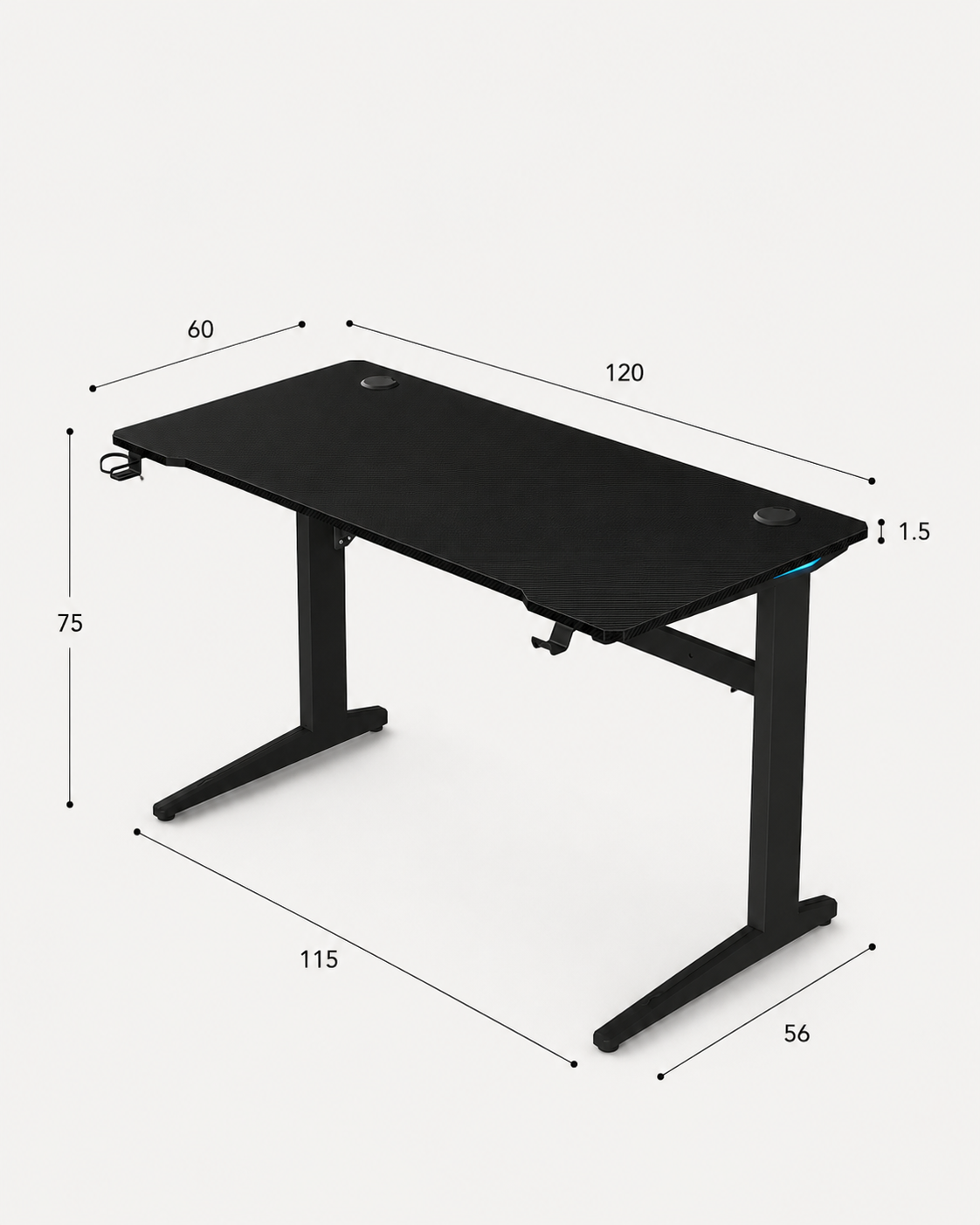 Core 120 Gaming Desk | LEDs, Headphone & Drink Mounts (Carbon Fibre Red, 120cm) - Outlet Gaming Desk - Marcel Olsen