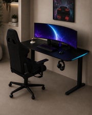 Bureau gaming Core 140 | LED, supports casque et boisson (carbone noir, 140 cm) - Outlet