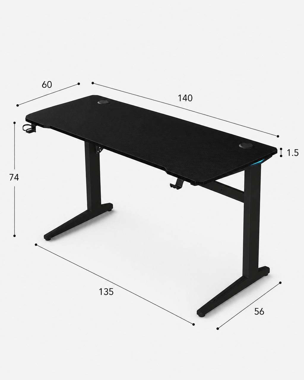 Core 140 Gaming Desk | LEDs, Headphone & Drink Mounts (Carbon Fibre Black, 140cm) - Outlet Gaming Desk - Marcel Olsen