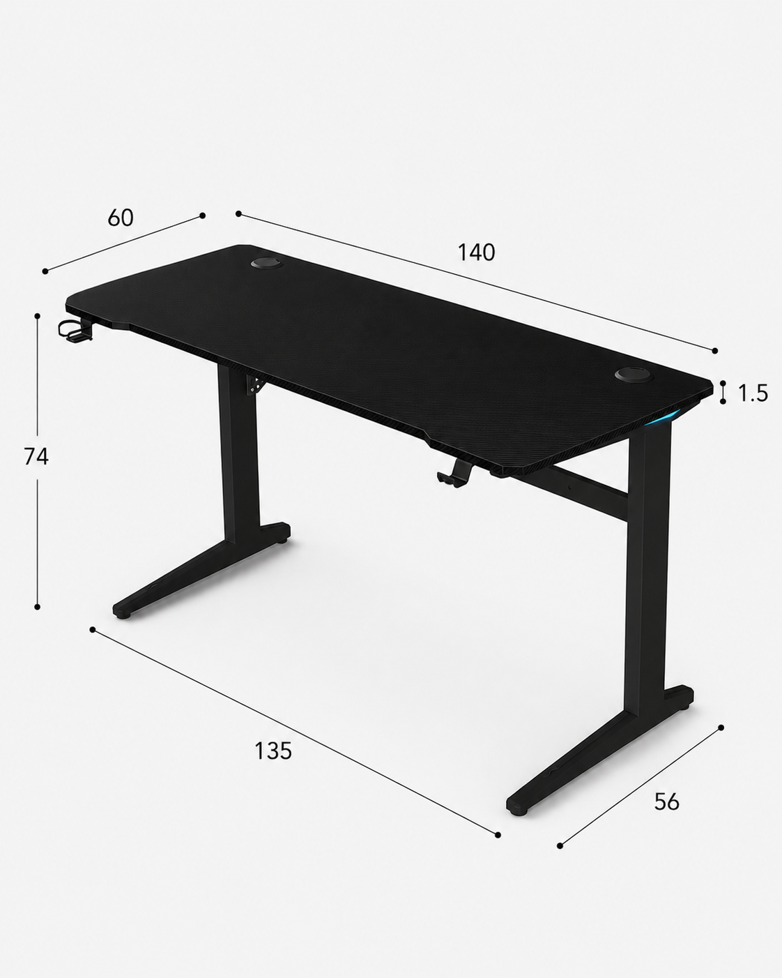 Core 140 Gaming Desk | LEDs, Headphone & Drink Mounts (Carbon Fibre Black, 140cm) - Outlet Gaming Desk - Marcel Olsen