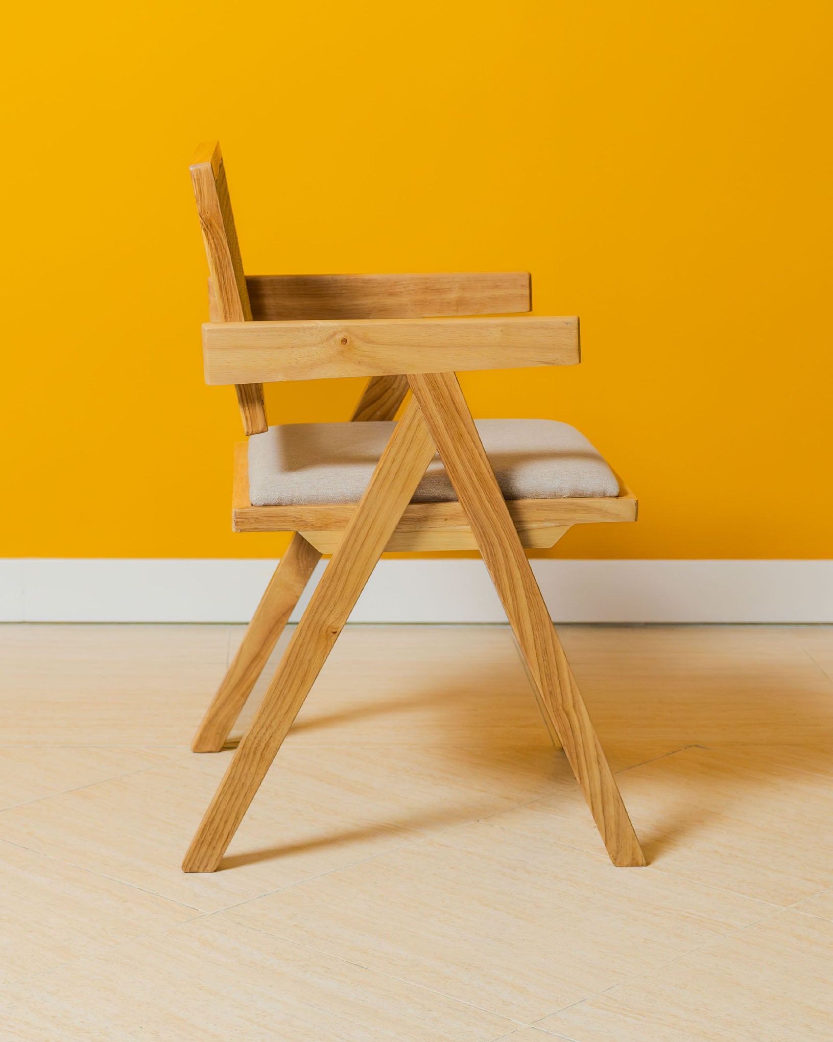 Chiva Rattan & Wood Dining Chair (Natural) – Rustic Boho Upholstered Chair with Armrests - Marcel Olsen