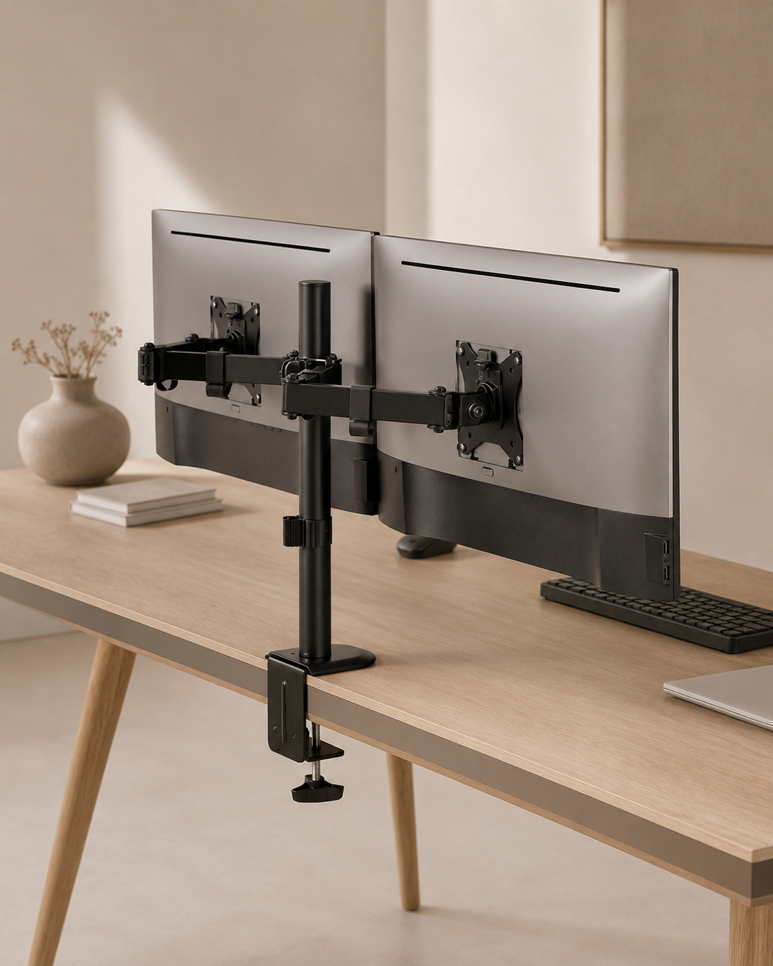 Dual Monitor Mount with Desk Clamp for Monitors up to 27" - Outlet Gaming Monitor Mount - Marcel Olsen