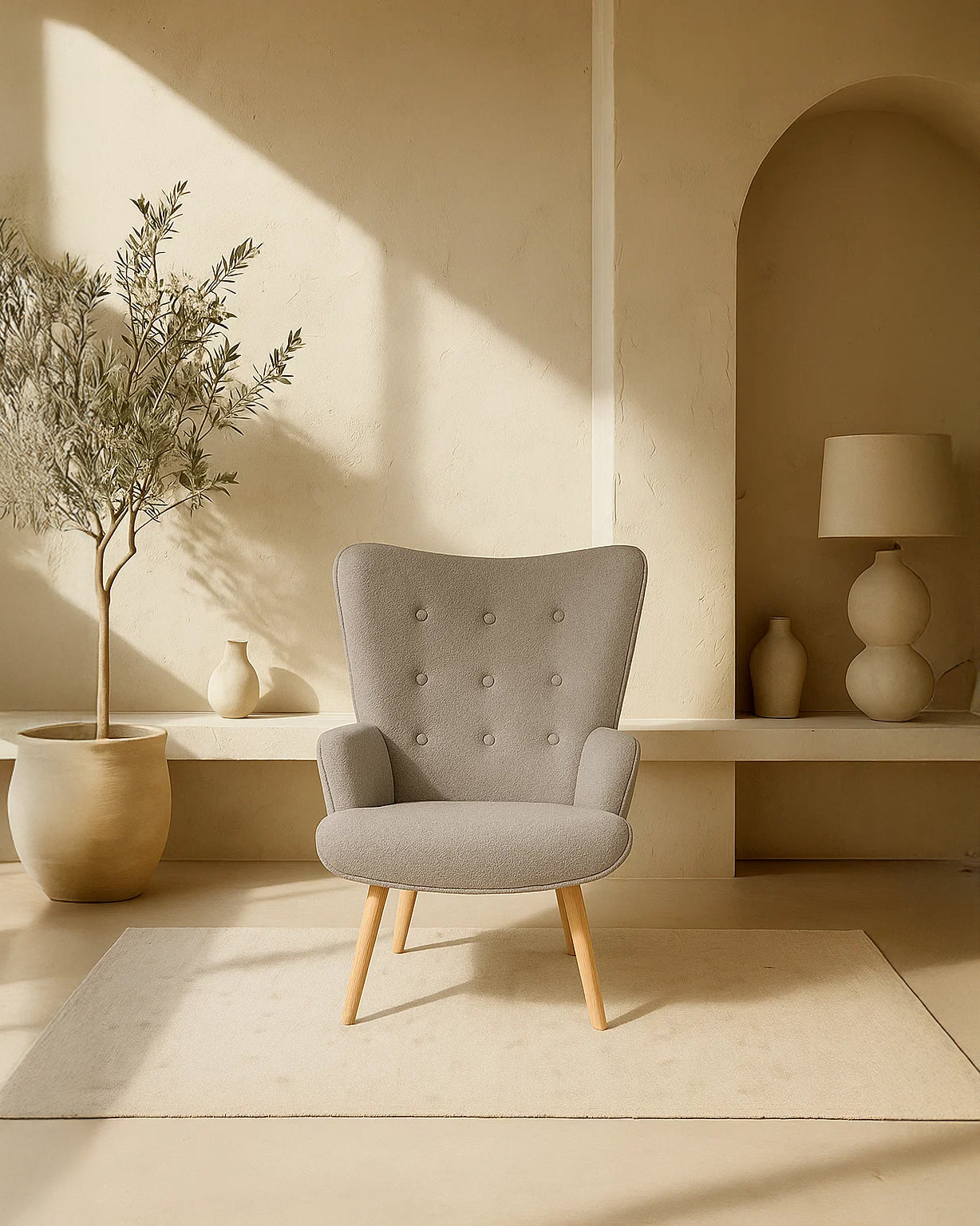 Espla Upholstered Armchair (Grey Bouclé) – Mid-Century Reading & Lounge Chair - Marcel Olsen
