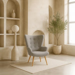 Espla Upholstered Armchair (Grey Bouclé) – Mid-Century Reading & Lounge Chair - Marcel Olsen