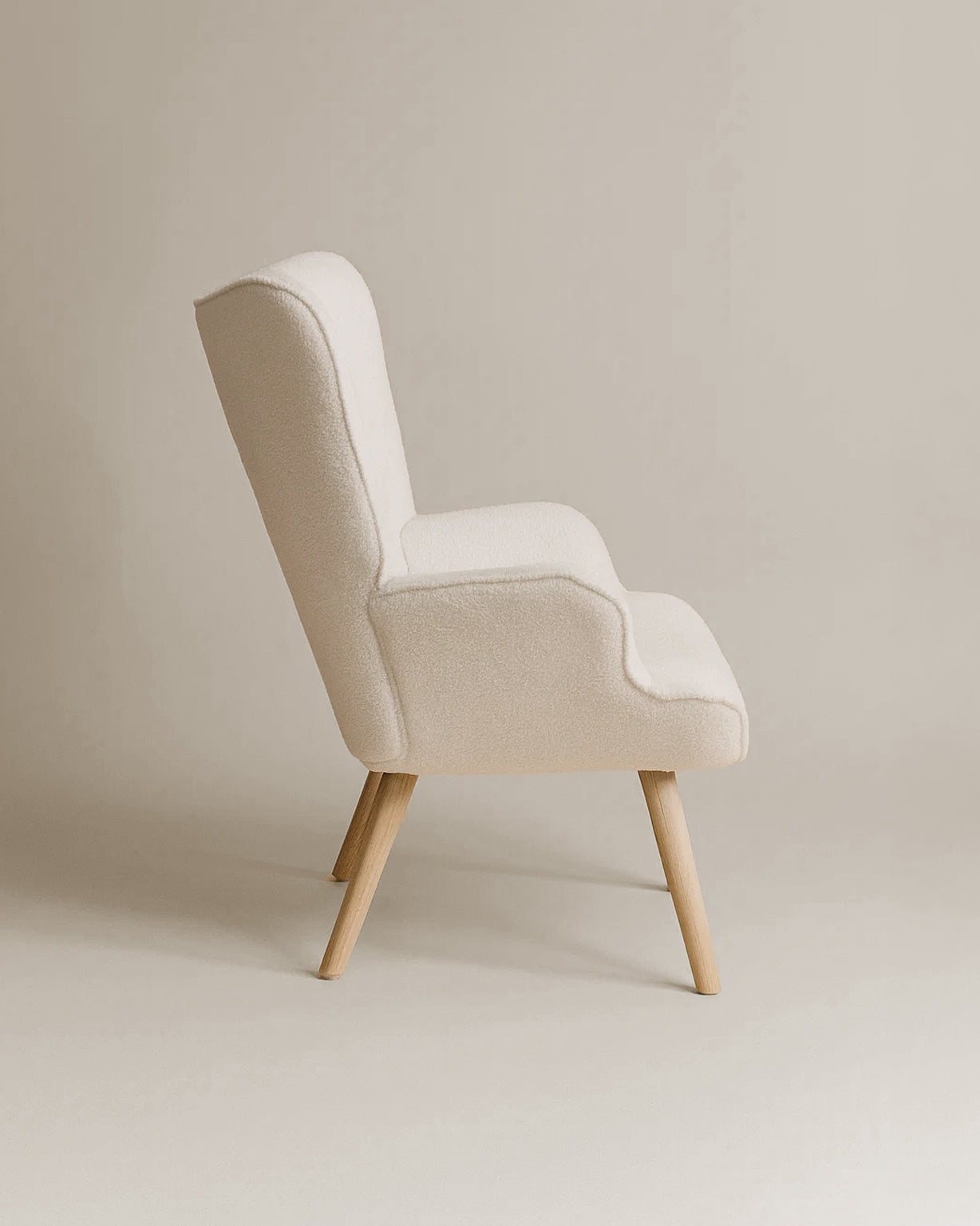 Espla Upholstered Armchair (White Bouclé) – Mid-Century Reading & Lounge Chair - Marcel Olsen