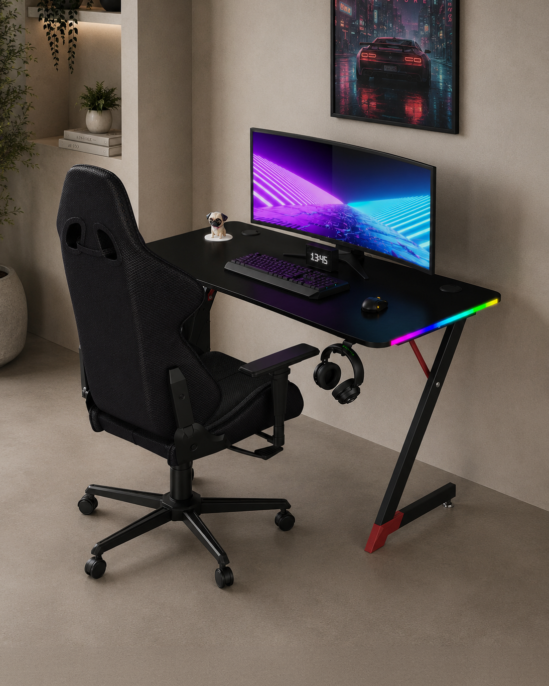 Essentials 120 Gamingbureau | LED’s, Koptelefoon- & Drankhouders (Carbon Fiber Zwart, 120 cm) - Outlet