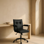 Executive Cushioned Office Chair (Black Faux Leather) – Mid-century Modern Swivel Desk Chair (Outlet) Outlet Products - Marcel Olsen