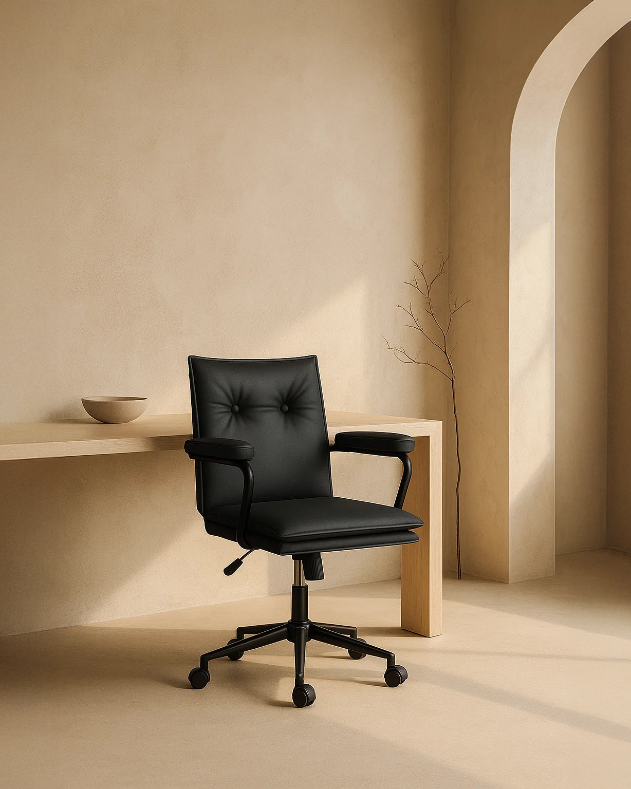 Executive Cushioned Office Chair (Black Faux Leather) – Mid-century Modern Swivel Desk Chair (Outlet) Outlet Products - Marcel Olsen
