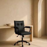 Executive Cushioned Office Chair (Black Faux Leather) – Mid-century Modern Swivel Desk Chair (Outlet) Outlet Products - Marcel Olsen