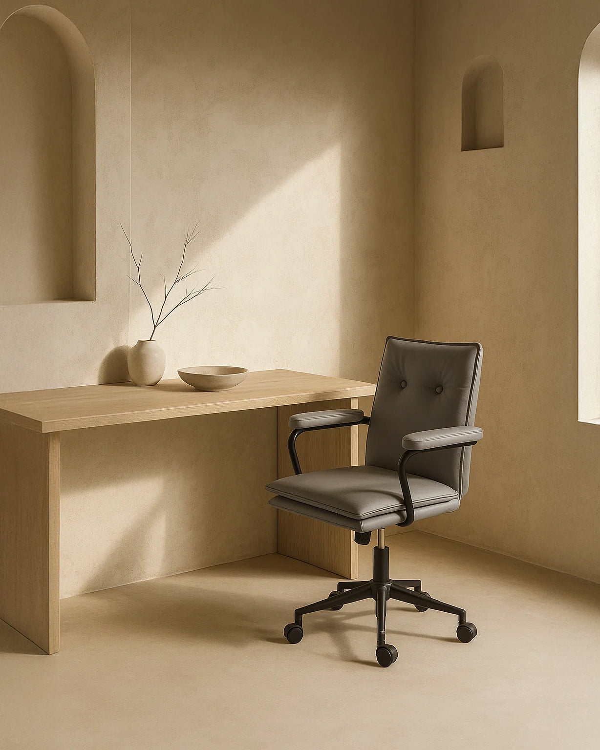 Executive Cushioned Office Chair (Grey Faux Leather) – Mid-century Modern Swivel Desk Chair - Marcel Olsen