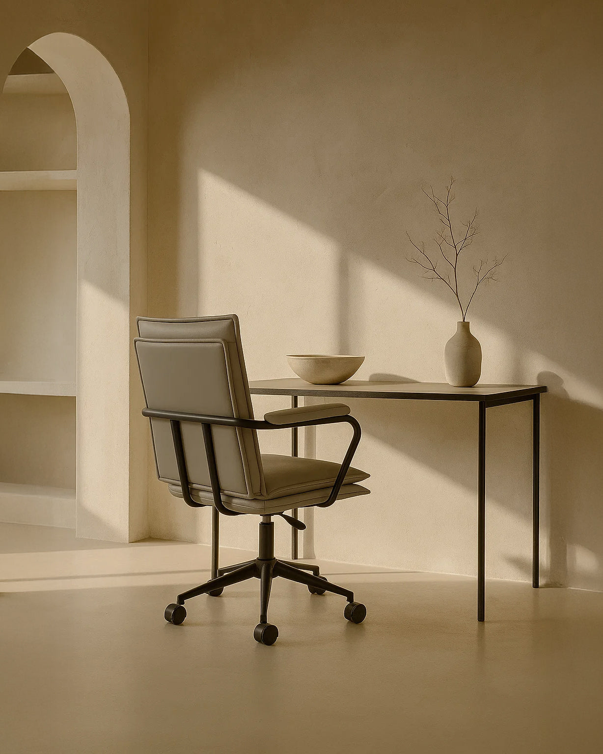 Executive Cushioned Office Chair (Grey Faux Leather) – Mid-century Modern Swivel Desk Chair - Marcel Olsen