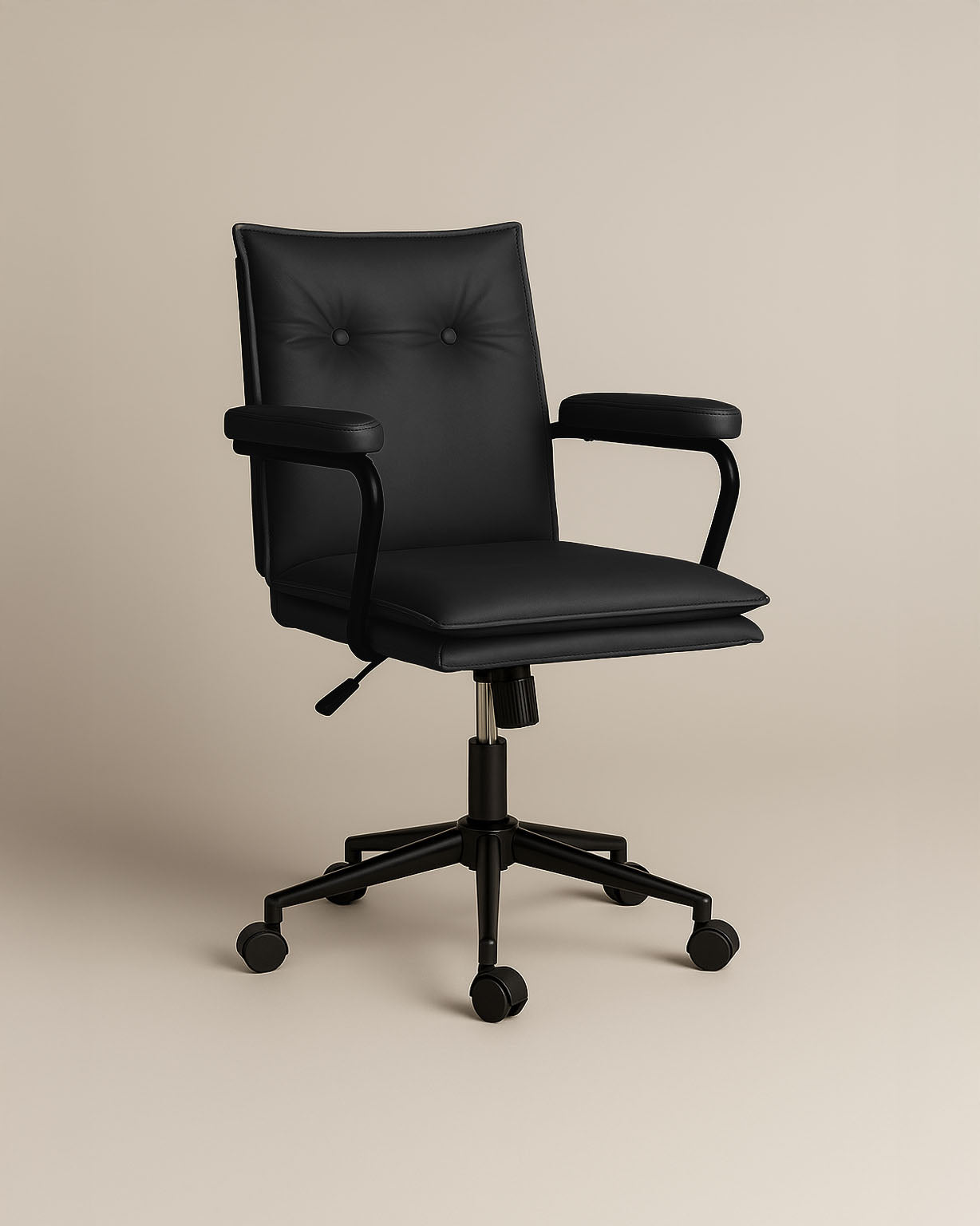 Executive Cushioned Office Chair (Black Faux Leather) – Mid-century Modern Swivel Desk Chair - Marcel Olsen