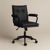 Executive Cushioned Office Chair (Black Faux Leather) – Mid-century Modern Swivel Desk Chair - Marcel Olsen