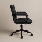 Executive Cushioned Office Chair (Black Faux Leather) – Mid-century Modern Swivel Desk Chair - Marcel Olsen