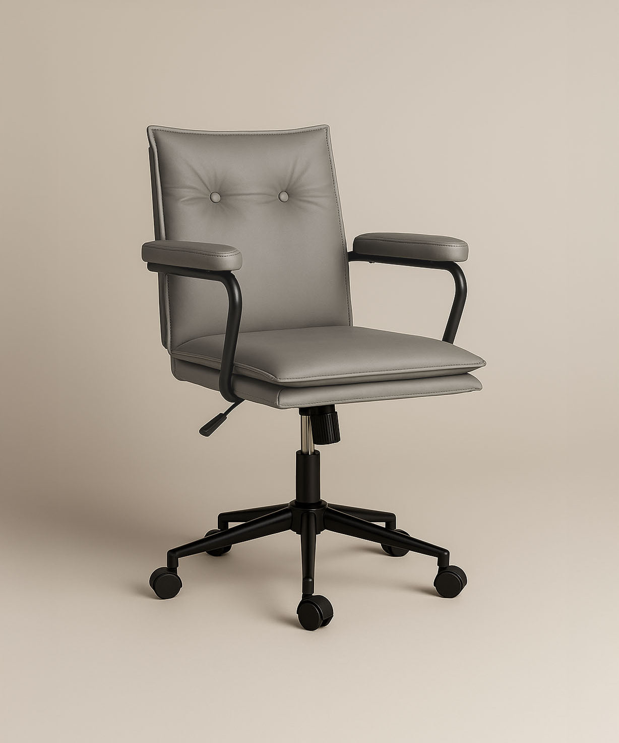 Executive Cushioned Office Chair (Grey Faux Leather) – Mid-century Modern Swivel Desk Chair - Marcel Olsen