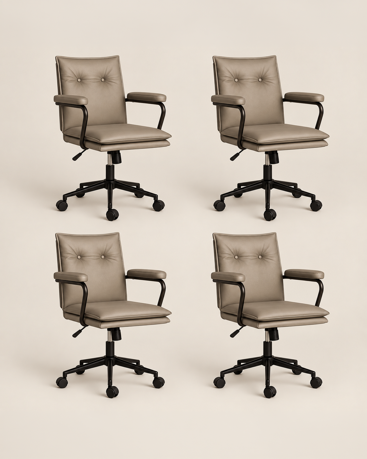 Chaises de bureau de direction rembourrées – Lot de 4 (beige fumé) – Déstockage