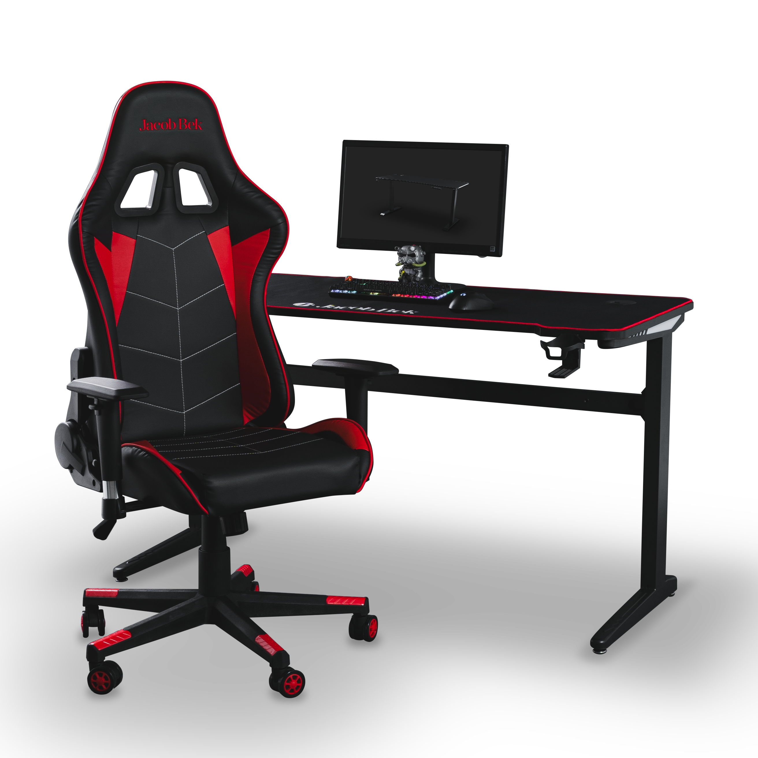 Core 120 Gaming Desk | LEDs, Headphone & Drink Mounts (Carbon Fibre Black, 120cm) Gaming Desk - Jacob Bek Gaming