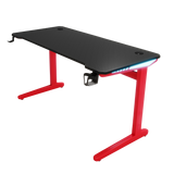 Gaming Desk | LEDs, Headphone & Drink Mounts (Carbon Fibre Red, 140cm) Gaming Desk - Jacob Bek Gaming