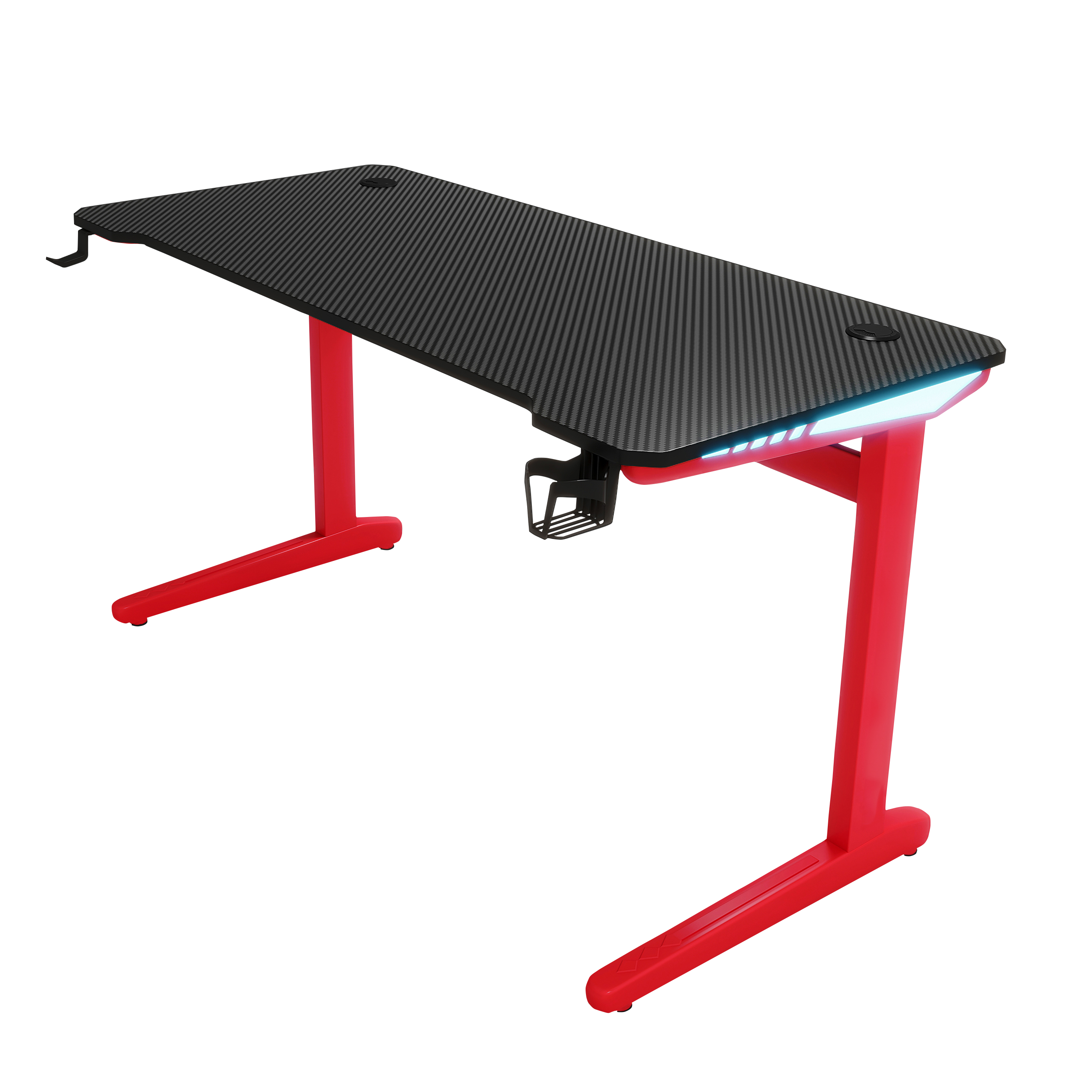 Gaming Desk | LEDs, Headphone & Drink Mounts (Carbon Fibre Red, 140cm) Gaming Desk - Jacob Bek Gaming