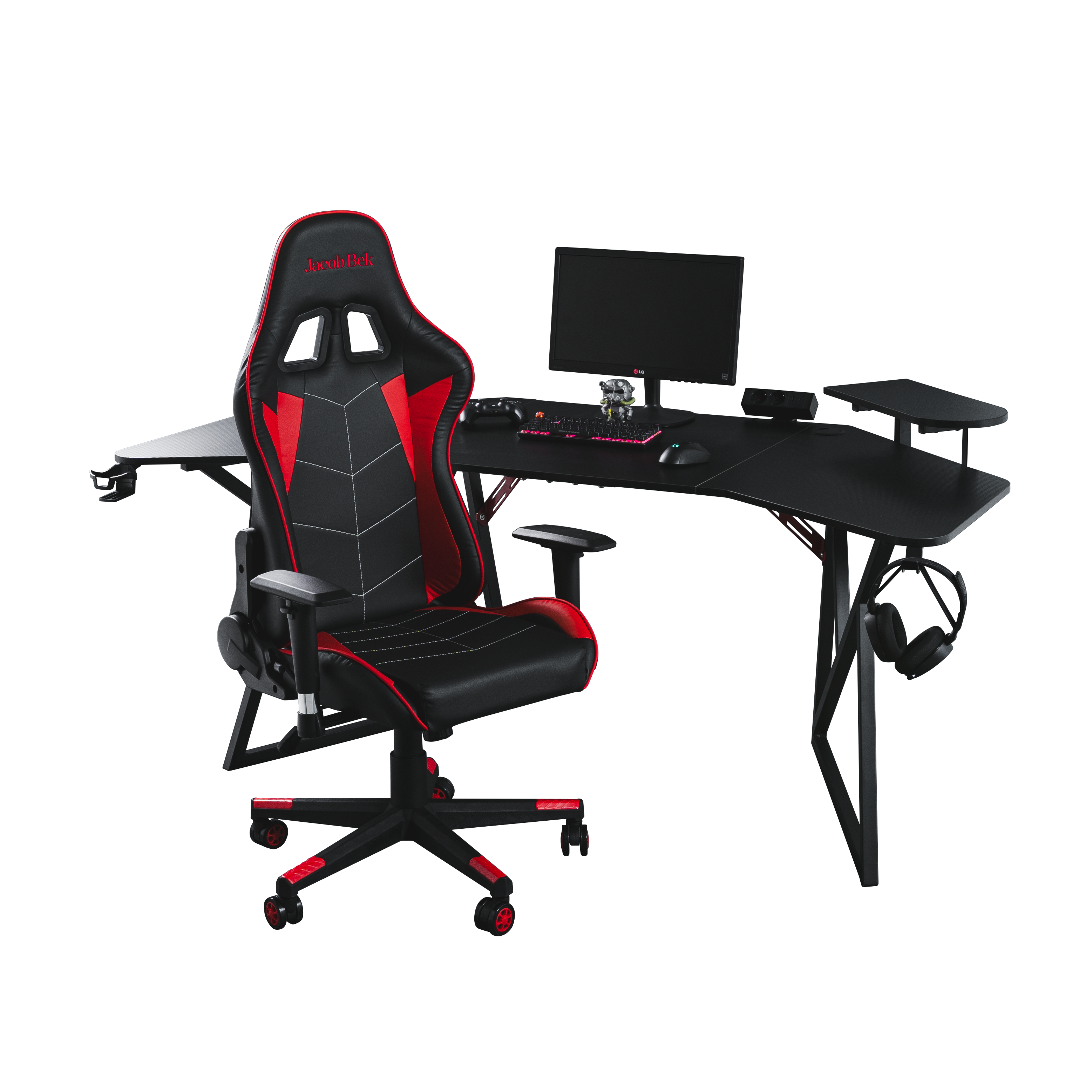Pro Gaming Corner Desk 180 | Headphone & Drink Mounts (Carbon Fibre Black, 180cm) Gaming Desk - Jacob Bek Gaming