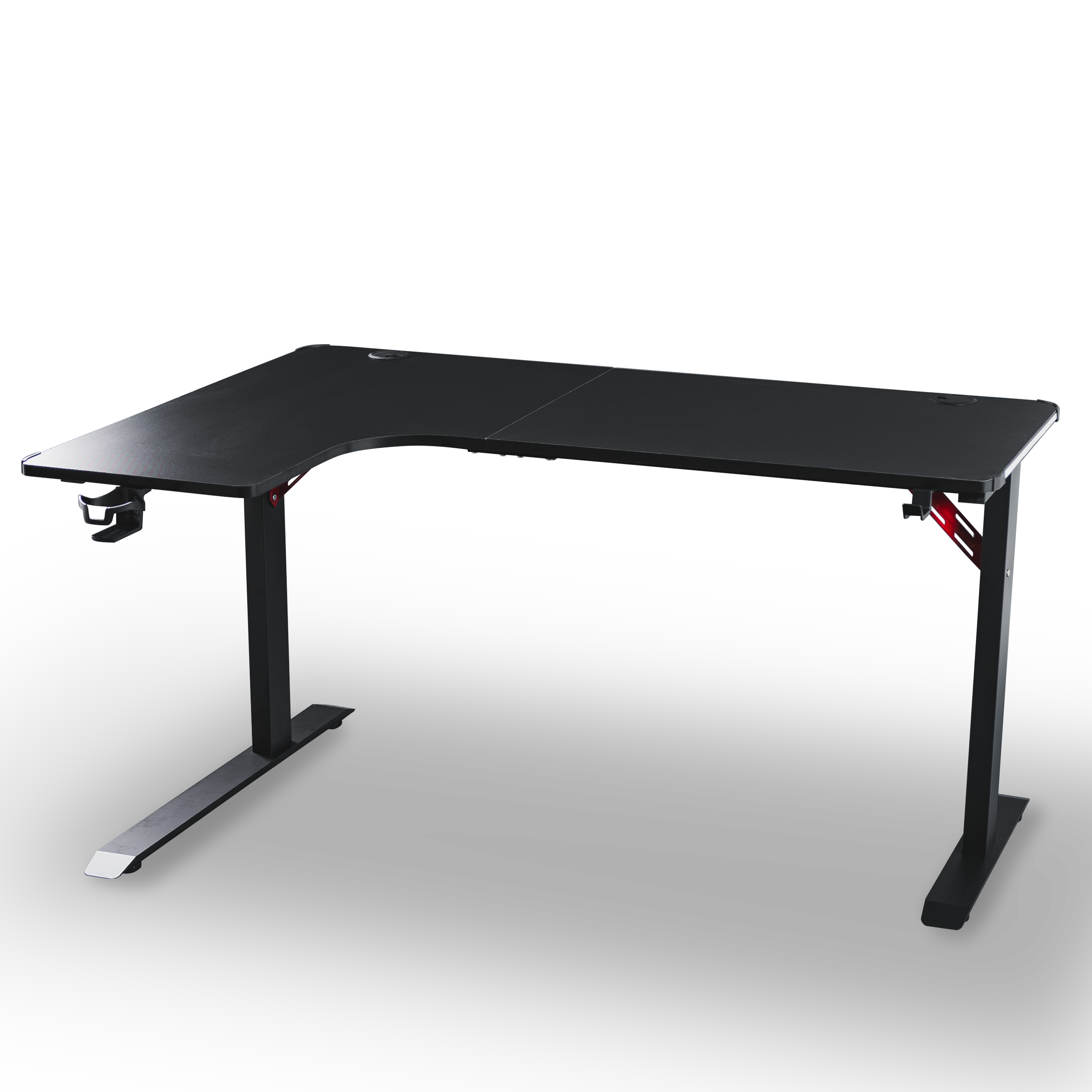 Pro Gaming Corner Desk 140 | LEDs, Headphone & Drink Mounts (Carbon Fibre Black, 140cm) Gaming Desk - Jacob Bek Gaming
