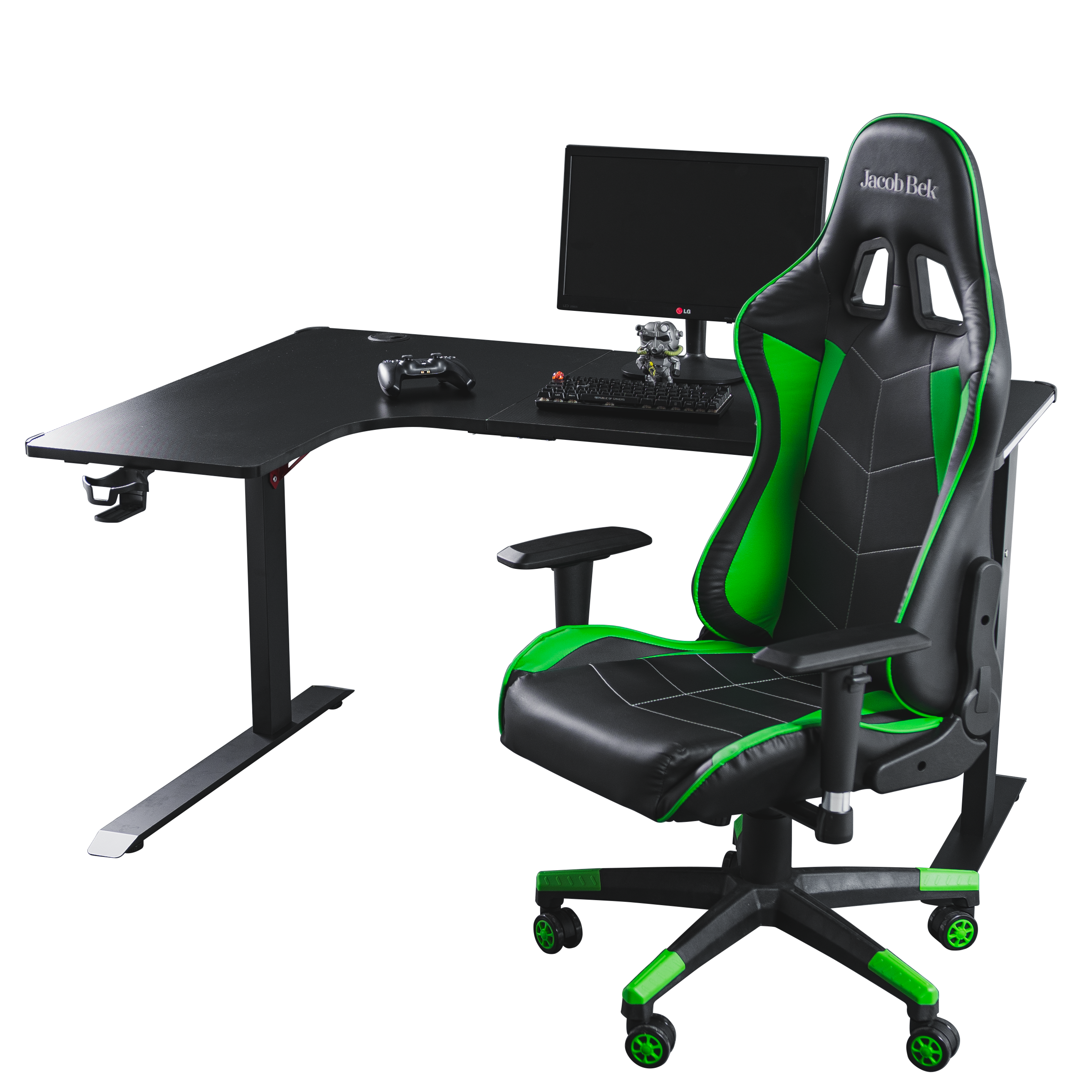 Pro Gaming Corner Desk 140 | LEDs, Headphone & Drink Mounts (Carbon Fibre Black, 140cm) Gaming Desk - Jacob Bek Gaming