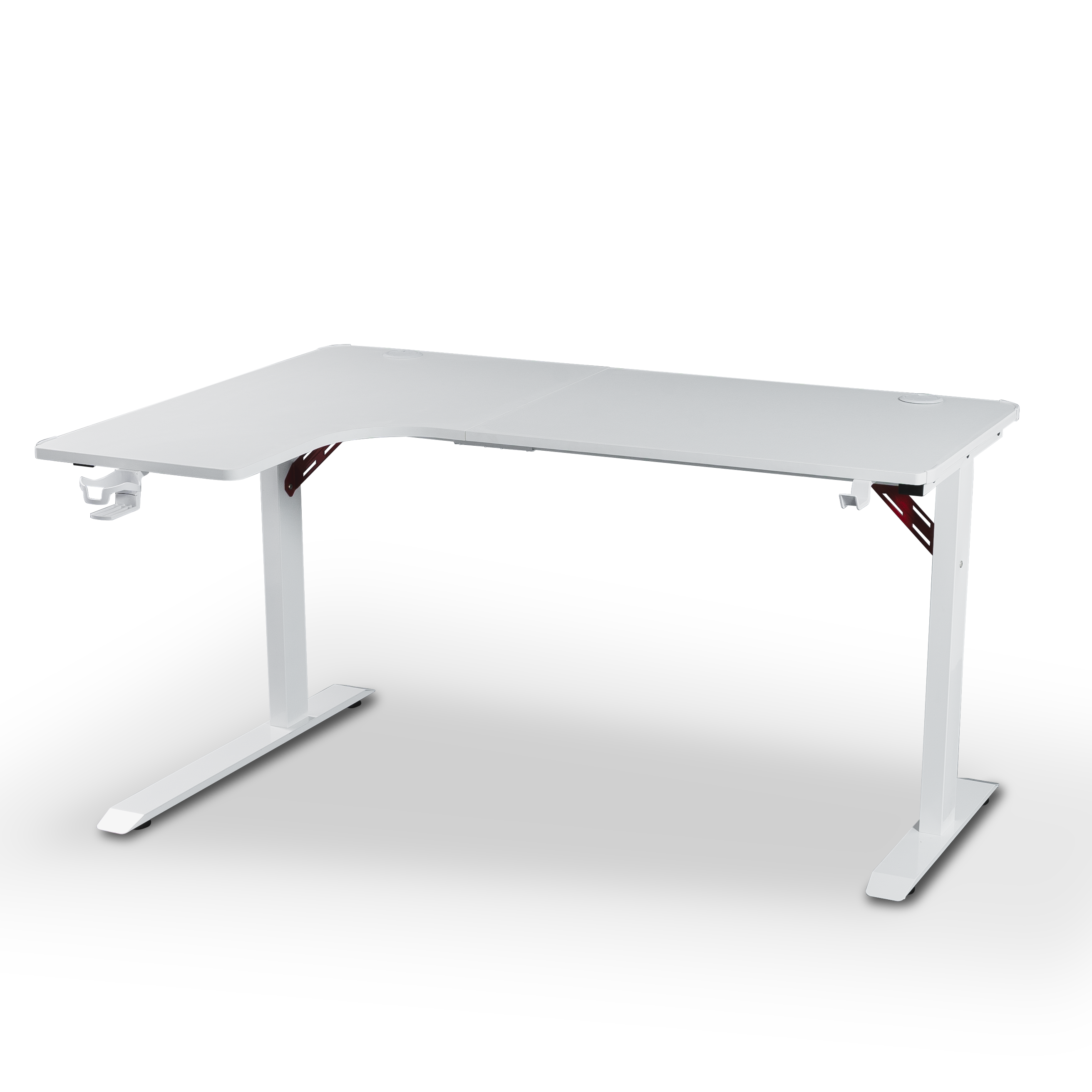 Pro Gaming Corner Desk 140 | LEDs, Headphone & Drink Mounts (Carbon Fibre White, 140cm) Gaming Desk - Jacob Bek Gaming