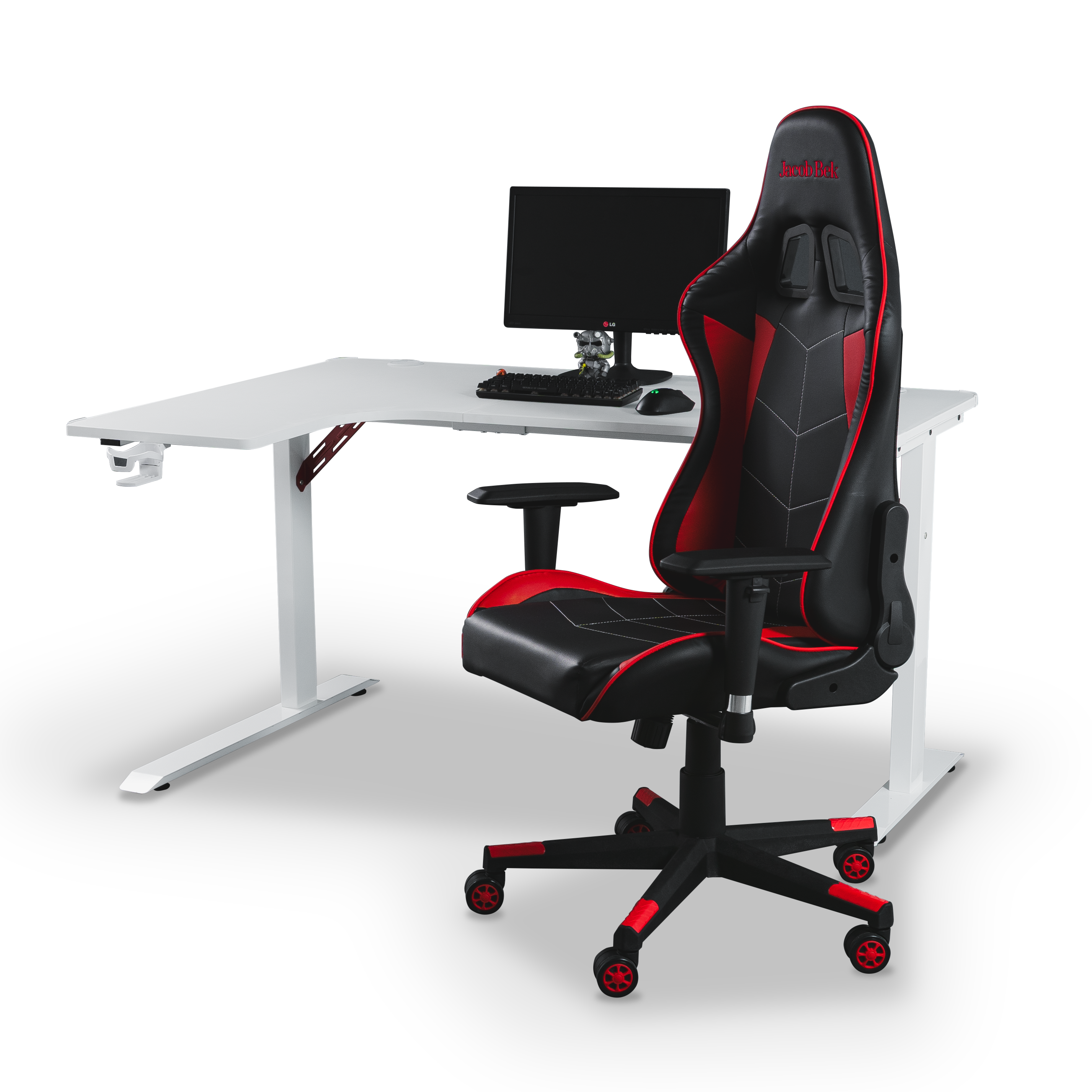 Pro Gaming Corner Desk 140 | LEDs, Headphone & Drink Mounts (Carbon Fibre White, 140cm) Gaming Desk - Jacob Bek Gaming