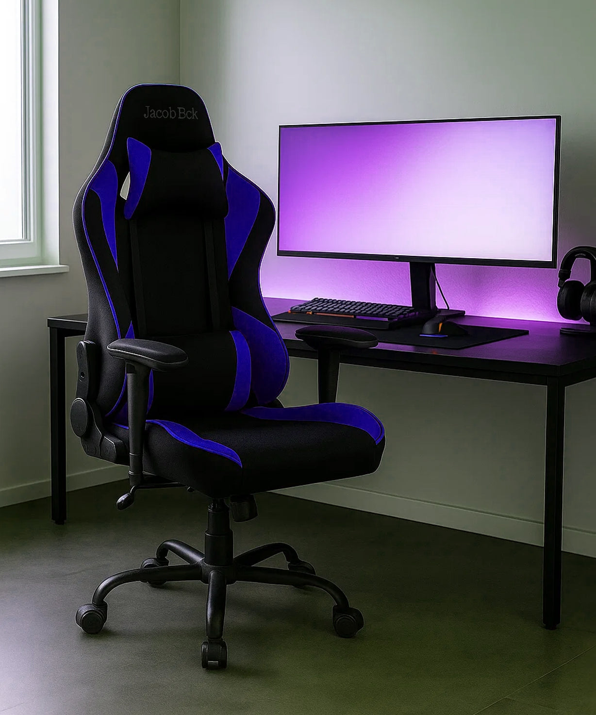 Gaming Chair Ergonomic (Blitz Blue) | Reclining, Adjustable Arms (Fabric) Gaming Chair - Gaming