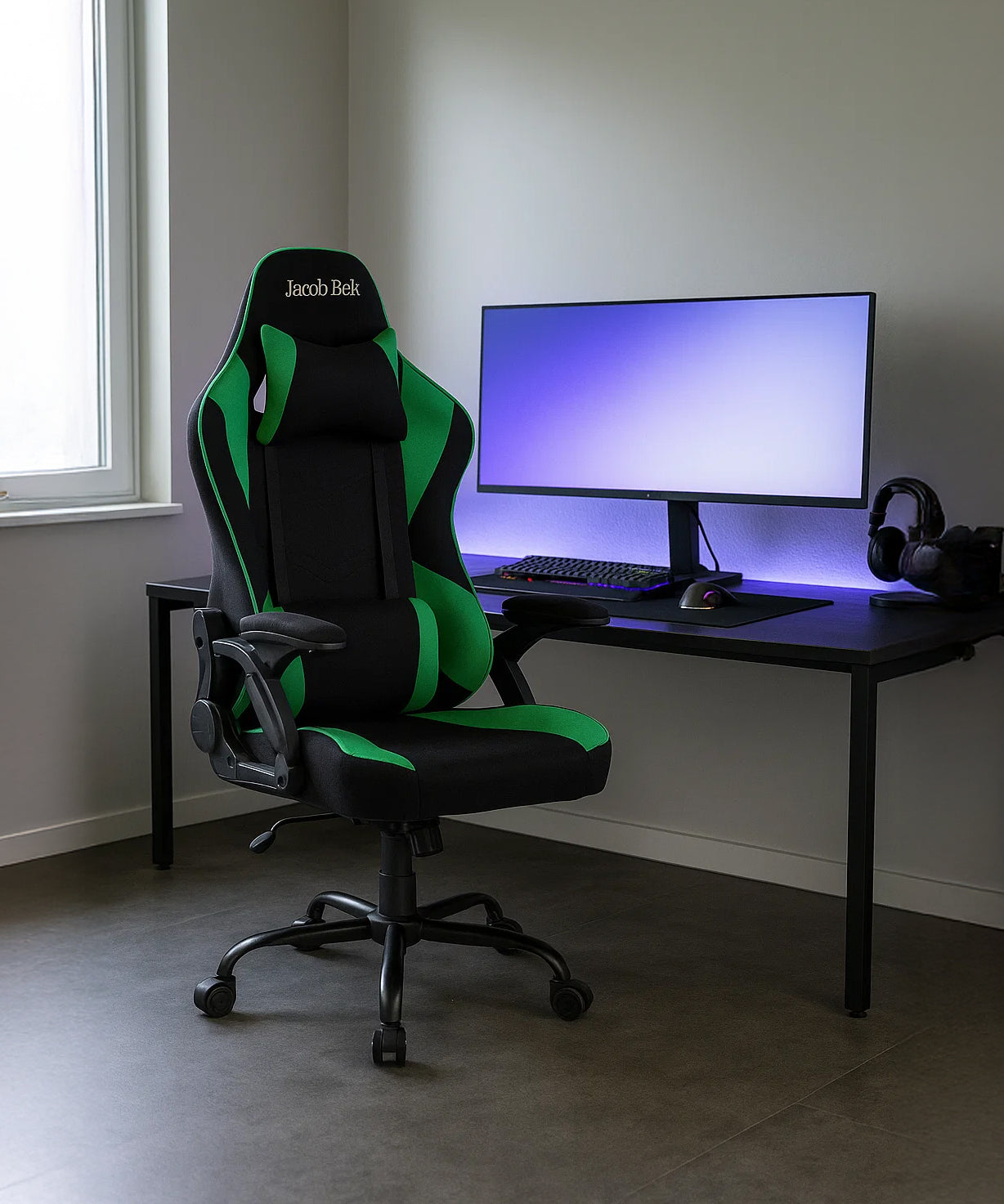 Gaming Chair Ergonomic (Hunter Green) | Reclining, Adjustable Arms (Fabric) Gaming Chair - Gaming