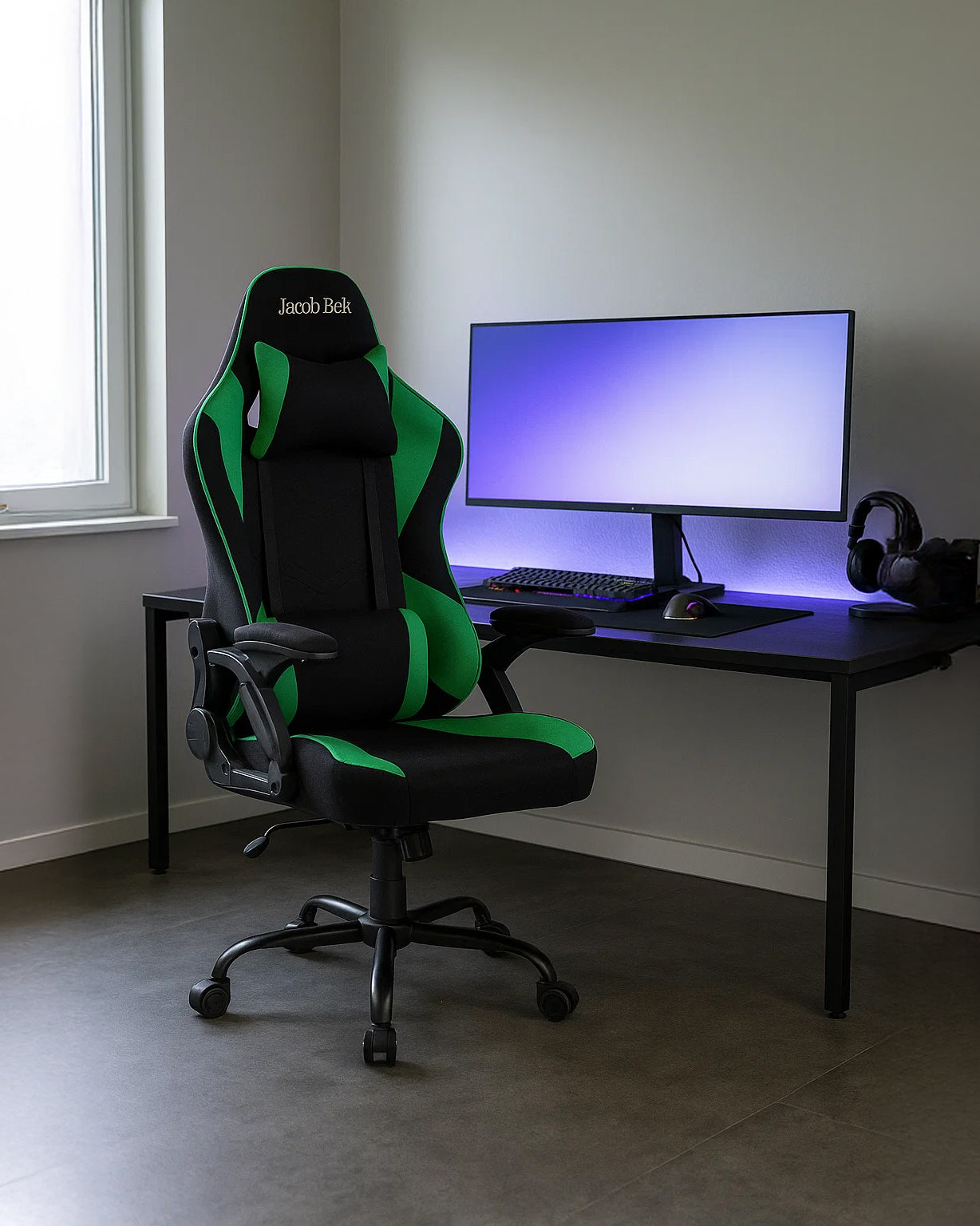 Gaming Chair Ergonomic (Hunter Green) | Reclining, Adjustable Arms (Fabric) Gaming Chair - Gaming